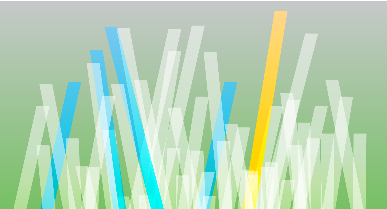 Vertical  blue, white and orange bars in alternating directions on green gradient background.